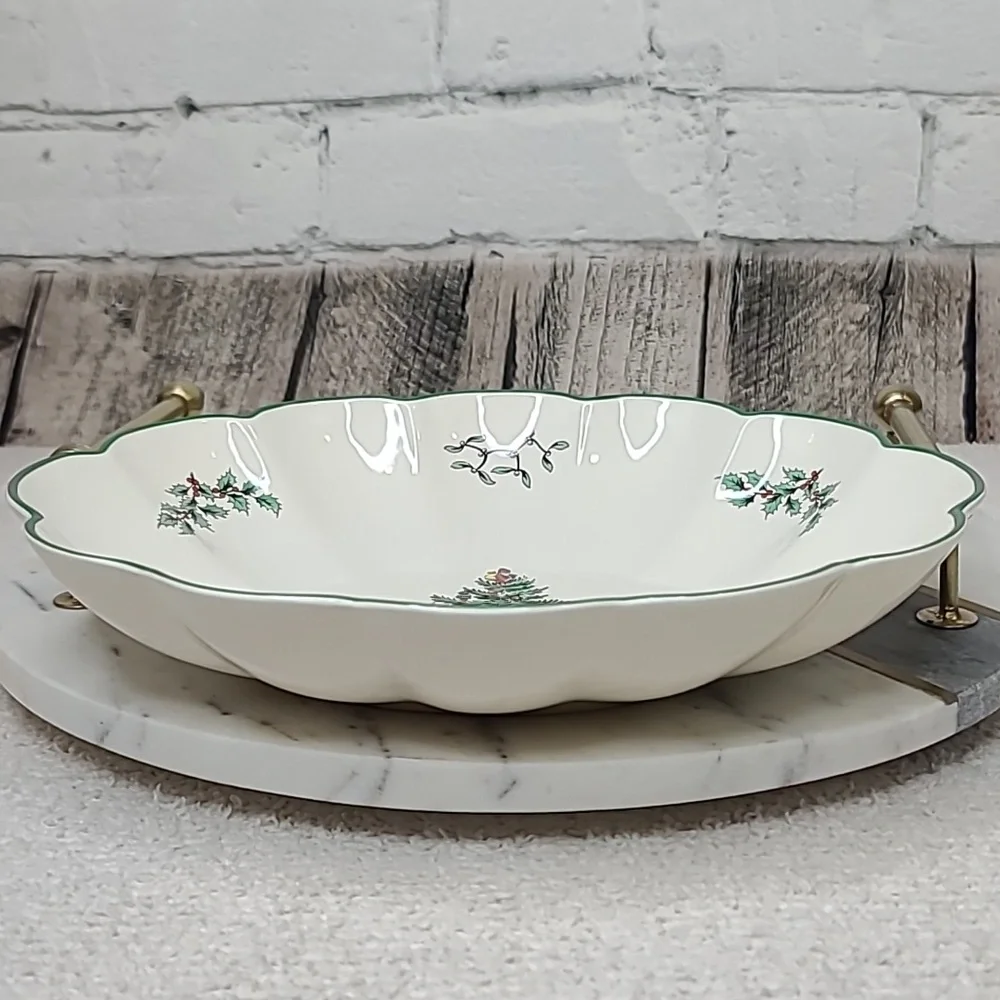 Spode Christmas Tree Mint Vintage Collector Medium Scallop/Fluted Oval Platter
